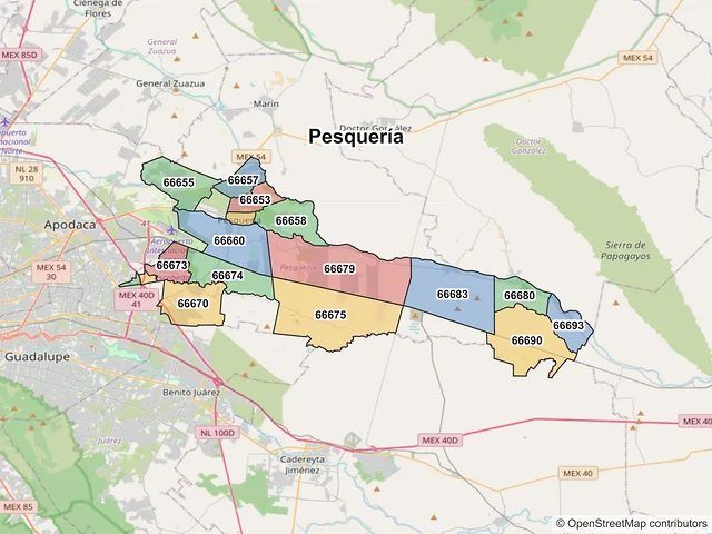 Mapa de códigos postales de Pesquería, Nuevo León
