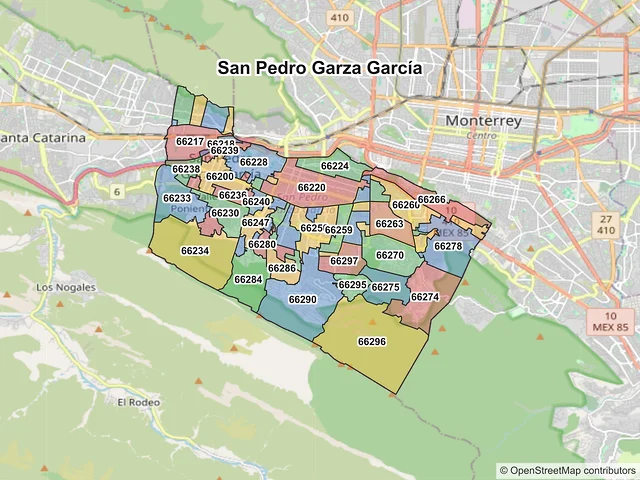 Mapa de códigos postales de San Pedro Garza García, Nuevo León