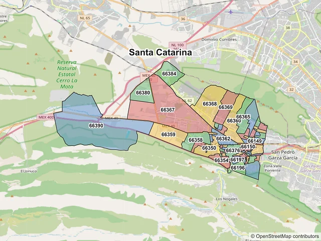 Mapa de códigos postales de Santa Catarina, Nuevo León