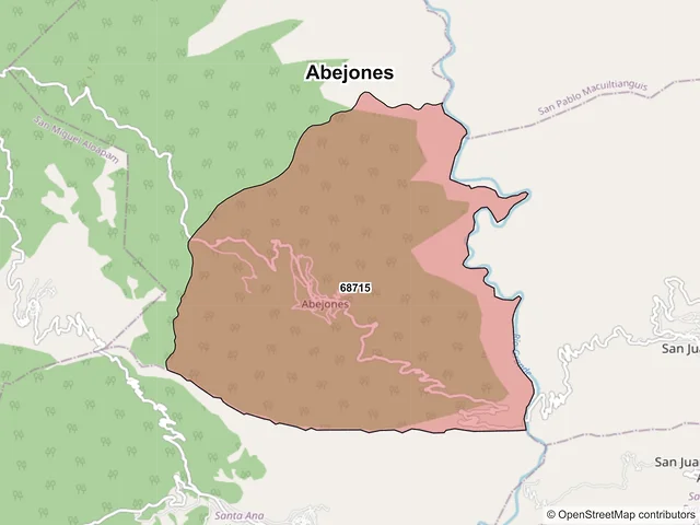 Mapa de códigos postales de Abejones, Oaxaca