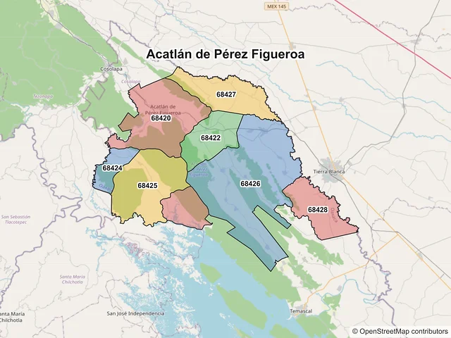 Mapa de códigos postales de Acatlán de Pérez Figueroa, Oaxaca