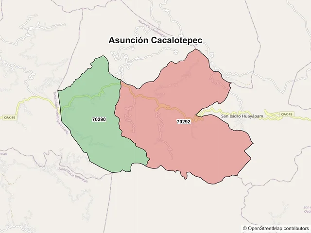 Mapa de códigos postales de Asunción Cacalotepec, Oaxaca