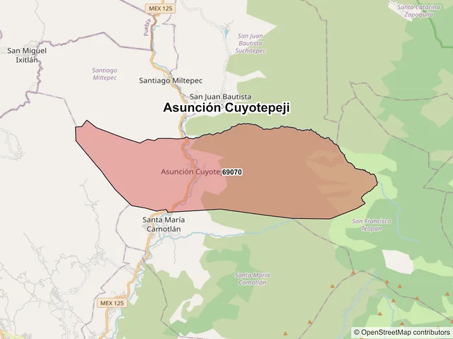 Mapa de códigos postales de Asunción Cuyotepeji, Oaxaca