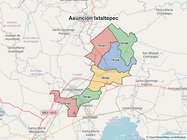 Mapa de códigos postales de Asunción Ixtaltepec, Oaxaca