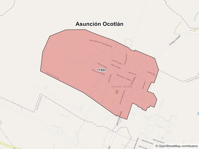 Mapa de códigos postales de Asunción Ocotlán, Oaxaca