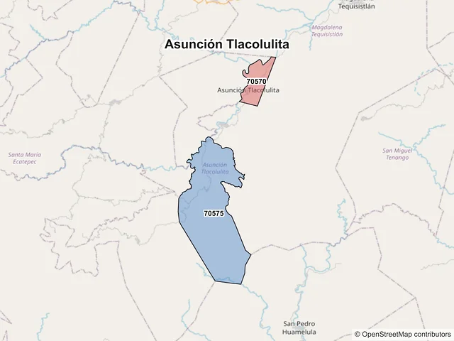 Mapa de códigos postales de Asunción Tlacolulita, Oaxaca