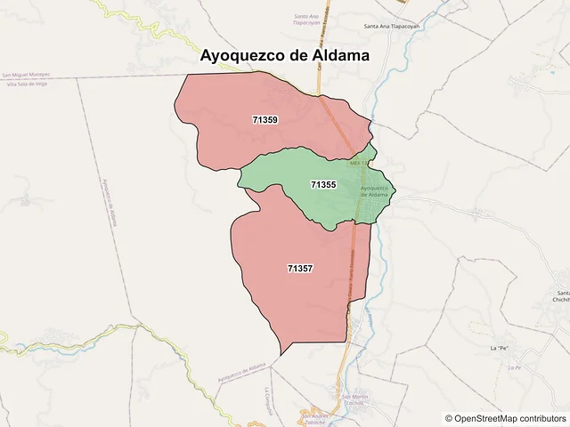 Mapa de códigos postales de Ayoquezco de Aldama, Oaxaca