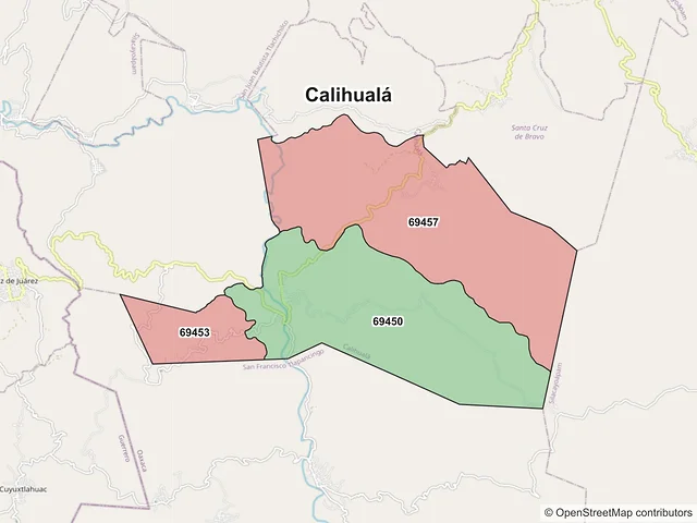 Mapa de códigos postales de Calihualá, Oaxaca
