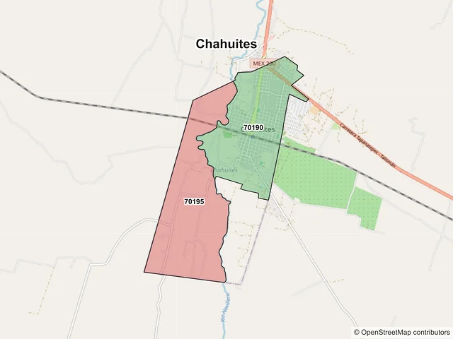 Mapa de códigos postales de Chahuites, Oaxaca