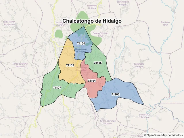 Mapa de códigos postales de Chalcatongo de Hidalgo, Oaxaca