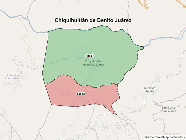 Mapa de códigos postales de Chiquihuitlán de Benito Juárez, Oaxaca