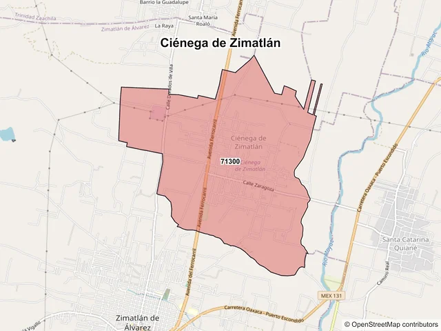 Mapa de códigos postales de Ciénega de Zimatlán, Oaxaca