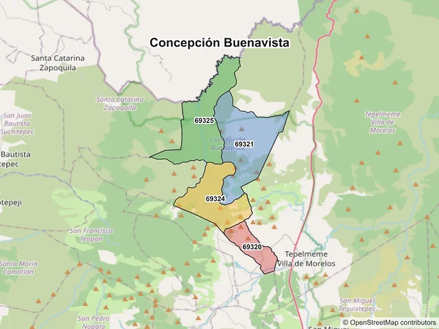 Mapa de códigos postales de Concepción Buenavista, Oaxaca
