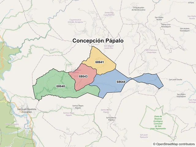 Mapa de códigos postales de Concepción Pápalo, Oaxaca