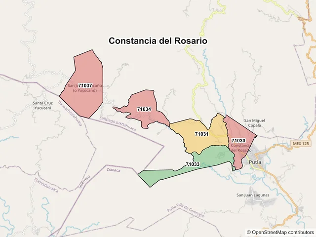 Mapa de códigos postales de Constancia del Rosario, Oaxaca