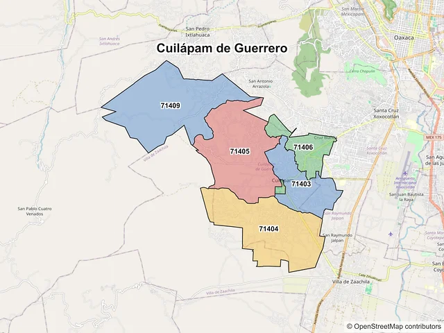 Mapa de códigos postales de Cuilápam de Guerrero, Oaxaca