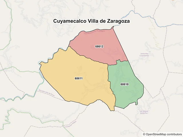 Mapa de códigos postales de Cuyamecalco Villa de Zaragoza, Oaxaca