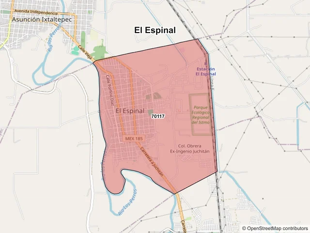 Mapa de códigos postales de El Espinal, Oaxaca
