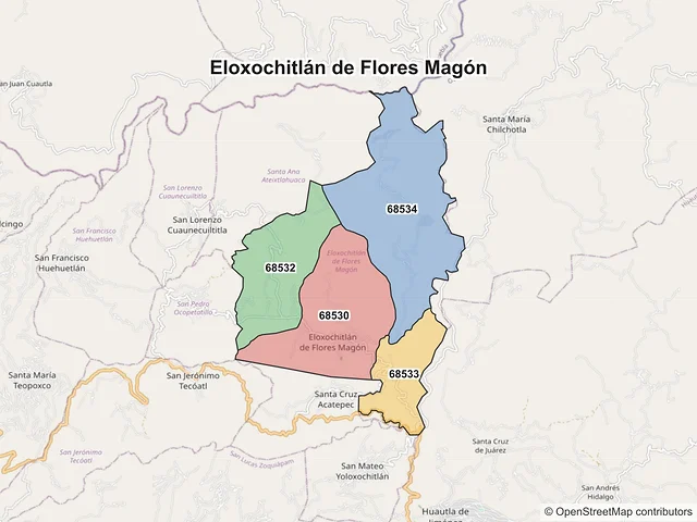 Mapa de códigos postales de Eloxochitlán de Flores Magón, Oaxaca