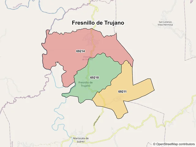 Mapa de códigos postales de Fresnillo de Trujano, Oaxaca