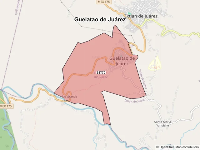 Mapa de códigos postales de Guelatao de Juárez, Oaxaca