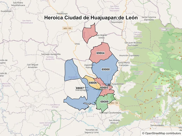 Mapa de códigos postales de Heroica Ciudad de Huajuapan de León, Oaxaca
