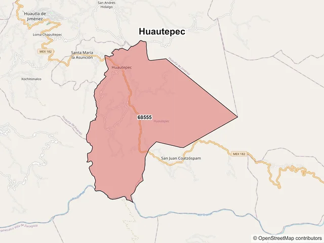 Mapa de códigos postales de Huautepec, Oaxaca