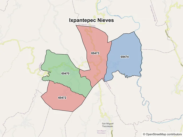 Mapa de códigos postales de Ixpantepec Nieves, Oaxaca
