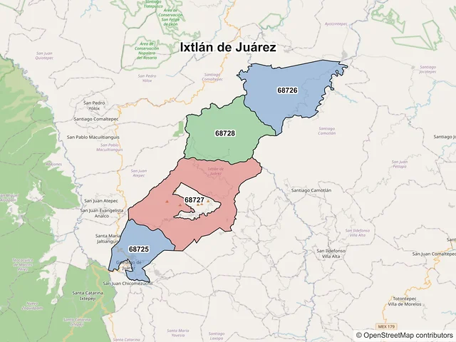 Mapa de códigos postales de Ixtlán de Juárez, Oaxaca