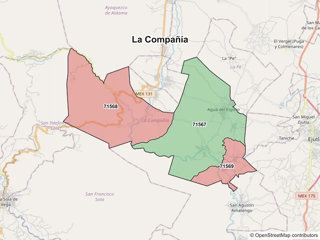Mapa de códigos postales de La Compañía, Oaxaca