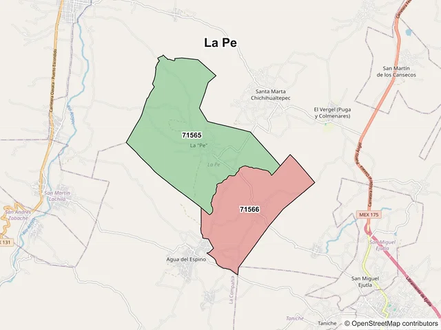 Mapa de códigos postales de La Pe, Oaxaca