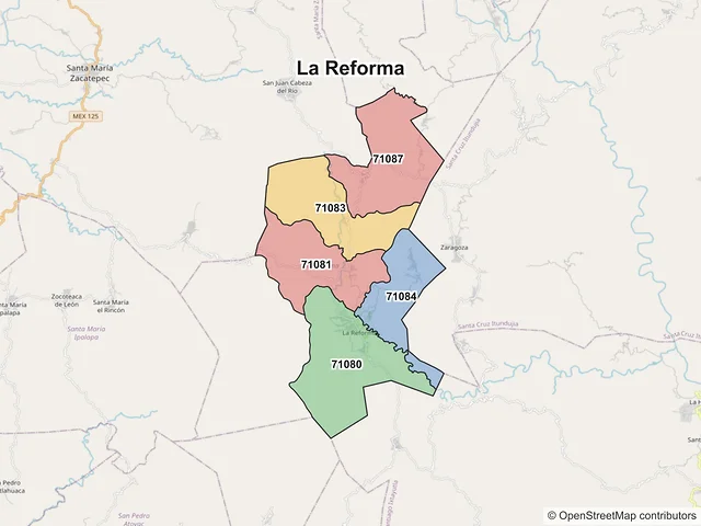 Mapa de códigos postales de La Reforma, Oaxaca