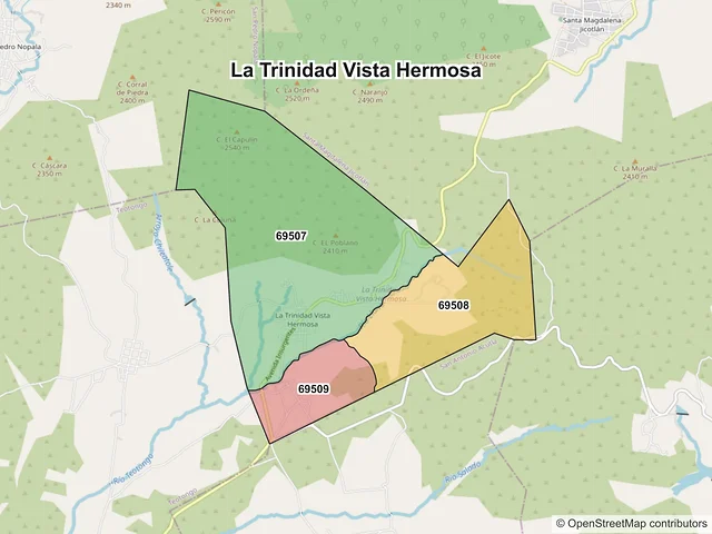 Mapa de códigos postales de La Trinidad Vista Hermosa, Oaxaca