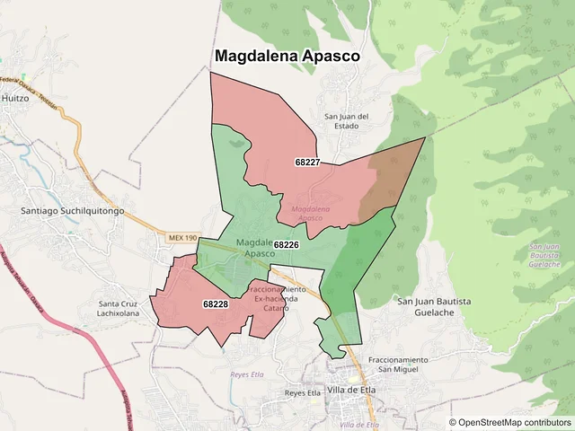 Mapa de códigos postales de Magdalena Apasco, Oaxaca