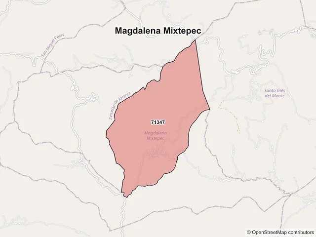 Mapa de códigos postales de Magdalena Mixtepec, Oaxaca