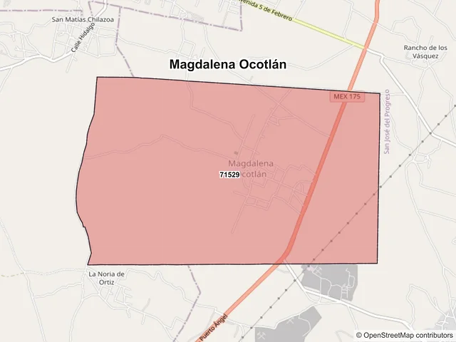 Mapa de códigos postales de Magdalena Ocotlán, Oaxaca