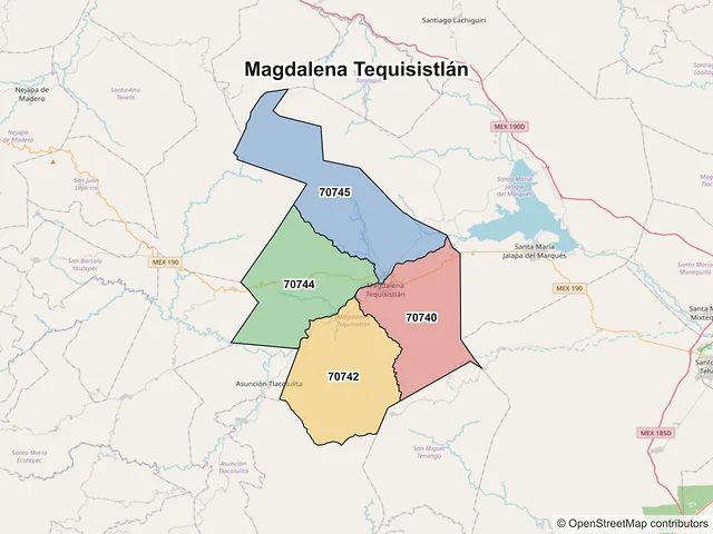 Mapa de códigos postales de Magdalena Tequisistlán, Oaxaca