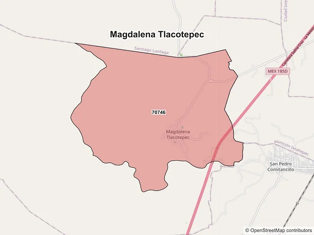 Mapa de códigos postales de Magdalena Tlacotepec, Oaxaca