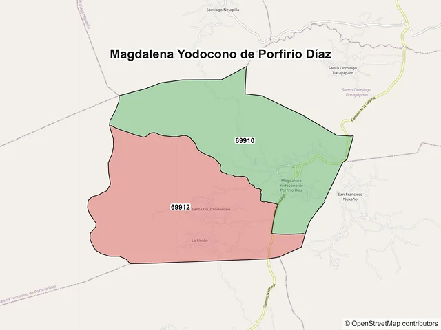 Mapa de códigos postales de Magdalena Yodocono de Porfirio Díaz, Oaxaca