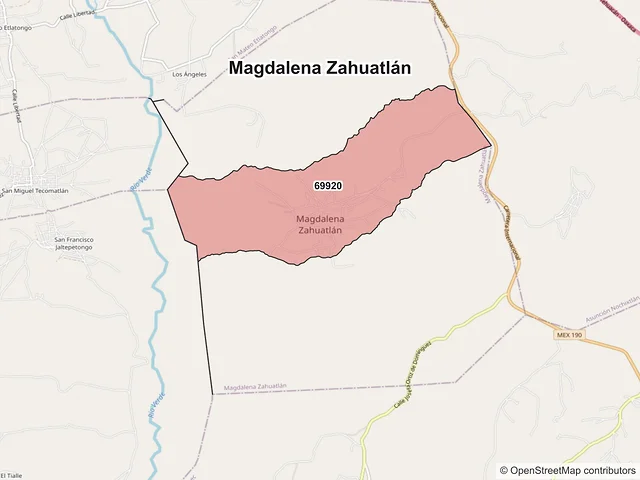Mapa de códigos postales de Magdalena Zahuatlán, Oaxaca