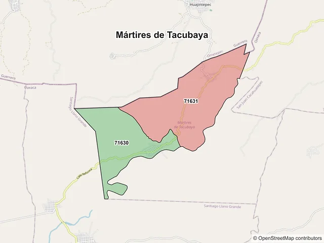 Mapa de códigos postales de Mártires de Tacubaya, Oaxaca