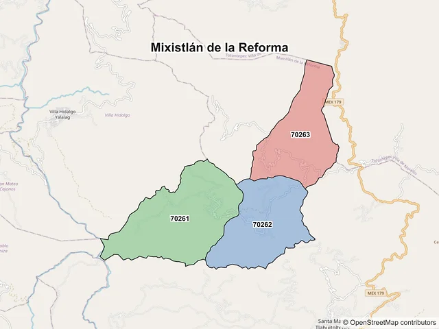 Mapa de códigos postales de Mixistlán de la Reforma, Oaxaca