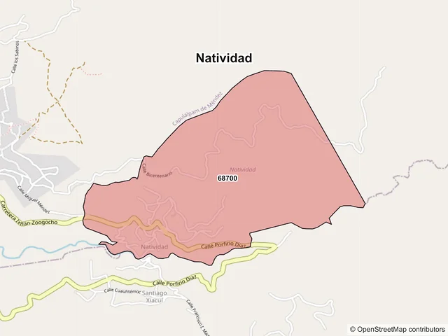 Mapa de códigos postales de Natividad, Oaxaca