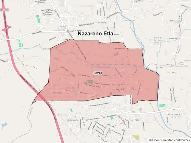 Mapa de códigos postales de Nazareno Etla, Oaxaca