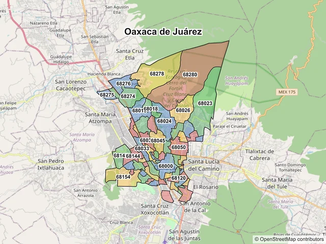 Mapa de códigos postales de Oaxaca de Juárez, Oaxaca