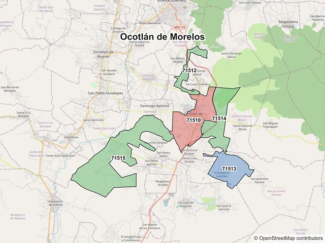 Mapa de códigos postales de Ocotlán de Morelos, Oaxaca