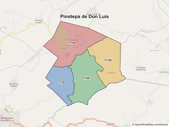 Mapa de códigos postales de Pinotepa de Don Luis, Oaxaca