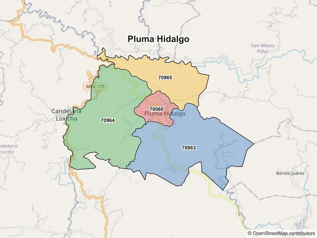 Mapa de códigos postales de Pluma Hidalgo, Oaxaca