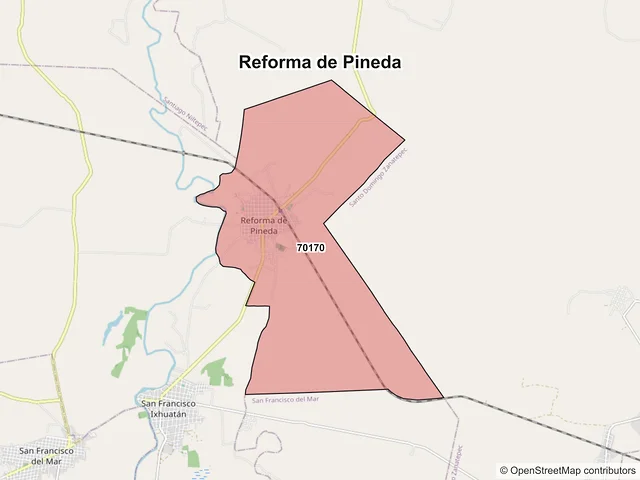 Mapa de códigos postales de Reforma de Pineda, Oaxaca