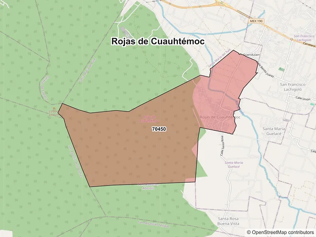 Mapa de códigos postales de Rojas de Cuauhtémoc, Oaxaca